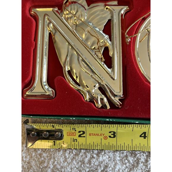 Vintage Gold Plated Christmas Ornament NOEL Cherubs Angels Set 3”x3” Taiwan 4 pc - Picture 5 of 10